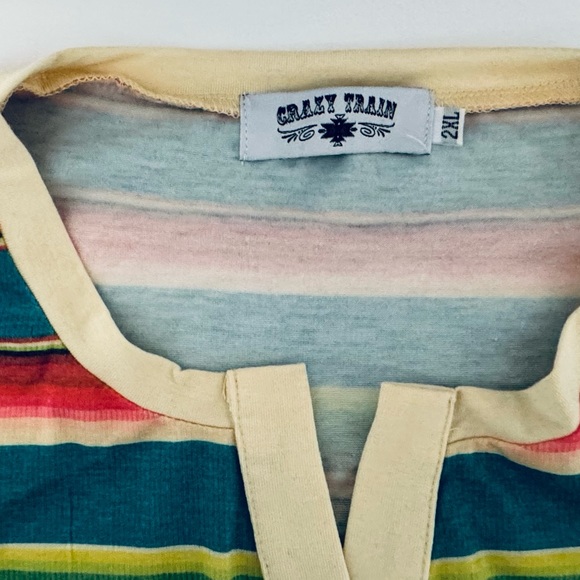 Crazy Train Pull Over Top Size 2XL Southwest Stripe Leopard Western Long Sleeve - Picture 7 of 16